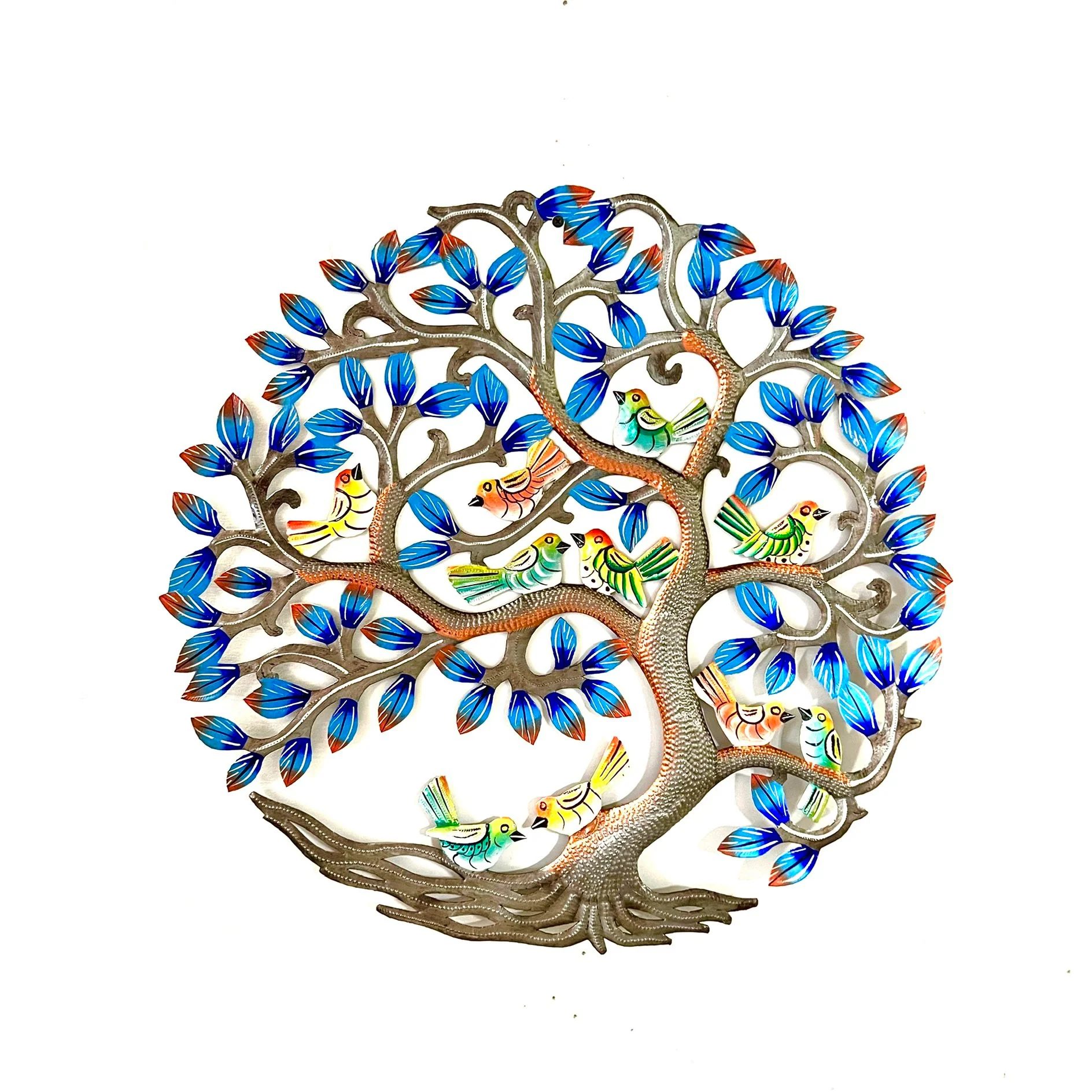 XL Blauer Lebensbaum mit Vögeln
